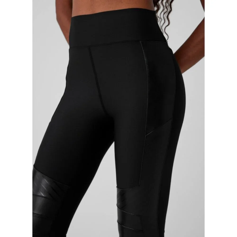 Alo Airlift Winter Warm High-Waist Supermoto Leggings Black Edgy Hi-Rise Leather